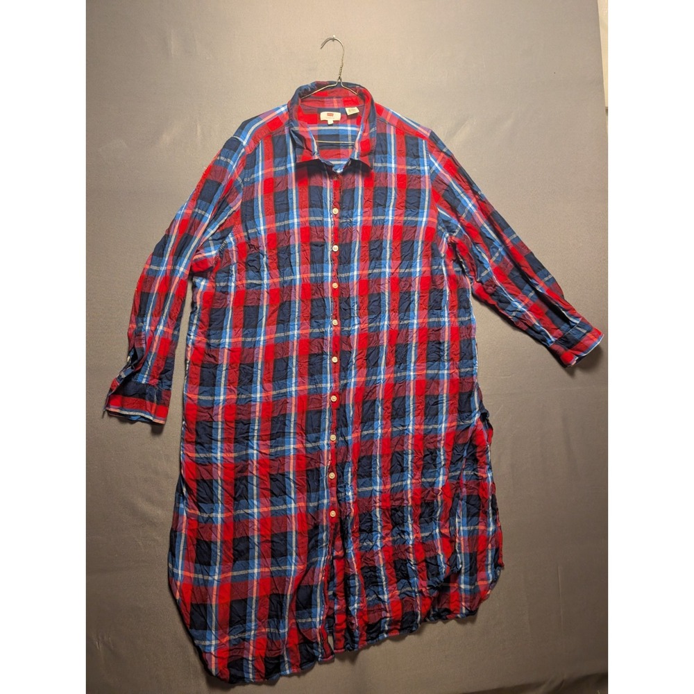 Levi's Flannel Shirt Dress Womens 3X Red Blue Plaid Button Front Cabin Western